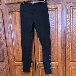 Victoria’s Secret Pink Black Leggings with Pink Logo on side leg -fleeced inside